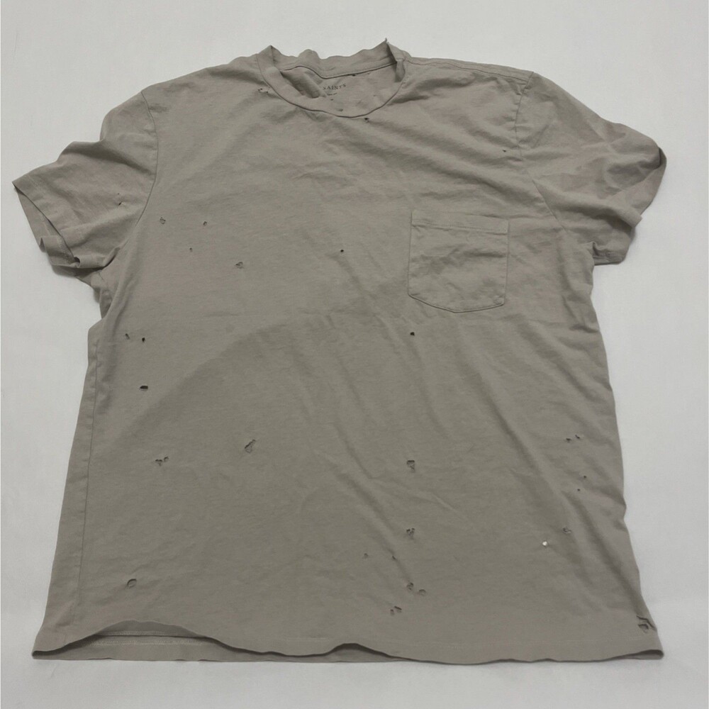ALLSAINTS Men’s Distressed Gothic Tee Shirt Worn Look with Holes Size Medium